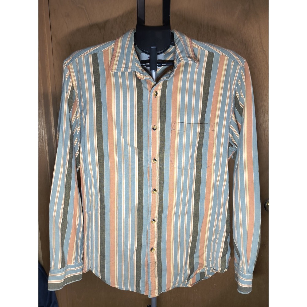 The Territory Ahead Men's Shirt Sz M Button Up Front Long Sleeve Neutral Stripes